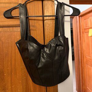 Black Bustier Corset Crop Top, MEDIUM